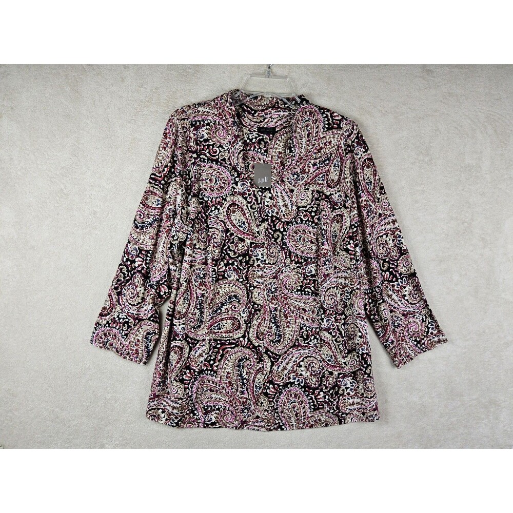 J Jill Wearever Collection 3/4 Sleeve V Neck Paisley Blouse Top Size S